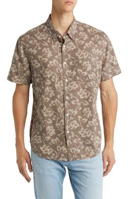 Rails Carson Floral Short Sleeve Linen Blend Button-Up Shirt in Japanese Maple Faded Saddle