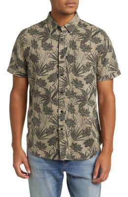 Rails Carson Floral Short Sleeve Linen Blend Button-Up Shirt in Jungle Foliage Olive