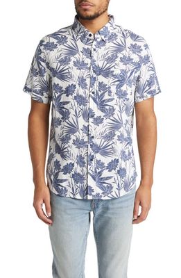 Rails Carson Floral Short Sleeve Linen Blend Button-Up Shirt in Jungle Foliage Royal