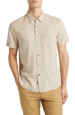 Rails Carson Geo Print Short Sleeve Linen Blend Button-Up Shirt in Louis Leaf Khaki