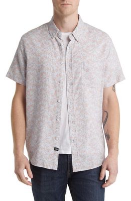 Rails Carson Relaxed Fit Leaf Print Short Sleeve Linen Blend Button-Up Shirt in Blue Helix Blush