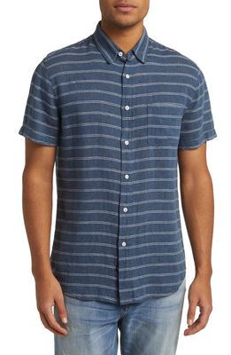 Rails Carson Stripe Short Sleeve Button-Up Linen Blend Shirt in Dumont Stripe Navy Linen