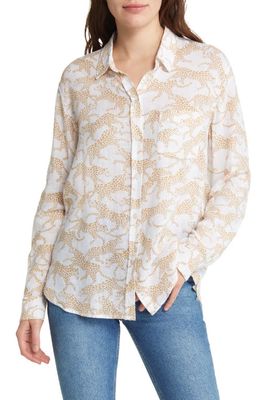Rails Charli Cheetah Print Linen Blend Button-Up Shirt in Gold Cheetah