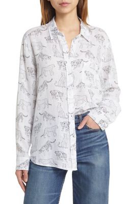 Rails Charli Linen Blend Button-Up Shirt in Ivory Jungle Cats