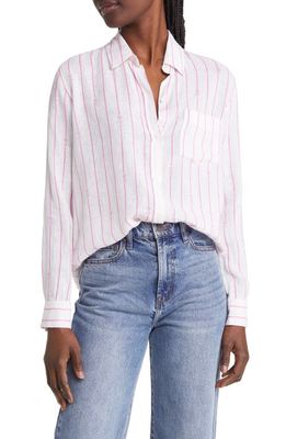 Rails Charli Pineapple Stripe Linen Blend Shirt in Pink Pineapple Stripe