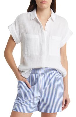 Rails Cito Crinkle Short Sleeve Organic Cotton Shirt in True White
