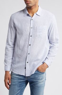 Rails Connor Stripe Linen Blend Button-Up Shirt in Denim White Pinstripe