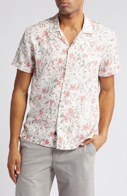 Rails Dresden Regular Fit Floral Short Sleeve Linen Blend Camp Shirt in Brush Floral White