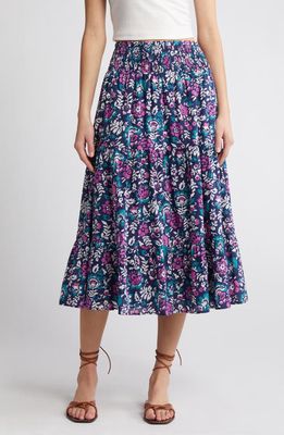 Rails Edina Floral Tiered Cotton Midi Skirt in Woodblock Floral