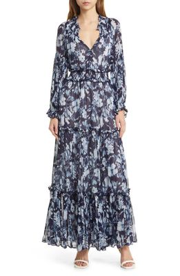 Rails Frederica Floral Tiered Long Sleeve Maxi Dress in Indigo Blossoms