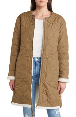 Rails Granger Reversible Quilted High Pile Fleece Coat in Ivory Olive Mix