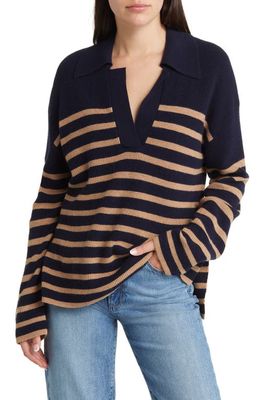 Rails Harris Stripe Polo Sweater in Camel Navy Stripe