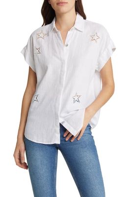 Rails Jamie Star Linen Blend Shirt in White Eyelet Stars