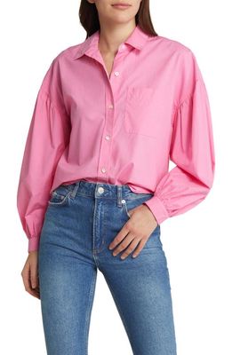Rails Janae Balloon Sleeve Cotton Blend Shirt in Hot Pink