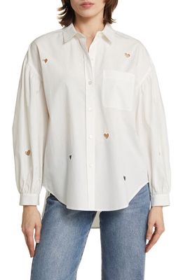 Rails Janae Eyelet Hearts Cotton Blend Button-Up Shirt in White Eyelet Hearts