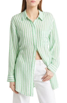 Rails Jaylin Stripe Linen Blend Tunic Shirt in Cayman Green Stripe