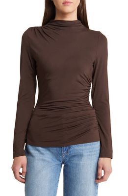 Rails Joelle Ruched Funnel Neck Top in Espresso