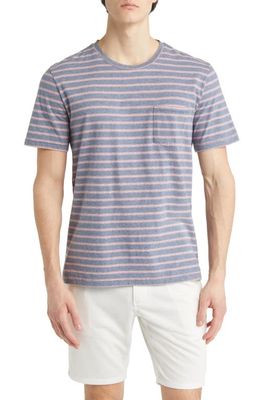 Rails Kai Stripe Cotton Pocket T-Shirt in Steel Rose Heather Stripe