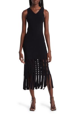 Rails Kaia Fringe Detail Knit Midi Dress in Black