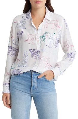 Rails Kate Wildcat Print Button-Up Silk Blouse in Jewel Wildcats