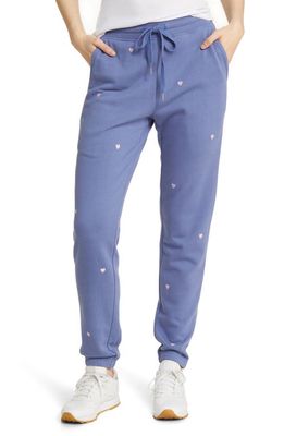 Rails Kingston Heart Embroidered Cotton Blend Joggers in Pink Periwinkle Hearts