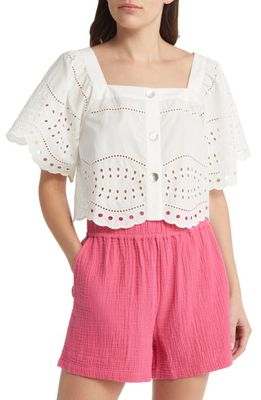 Rails Kit Eyelet Cotton Blend Button-Up Blouse in White Eyelet Embroidery