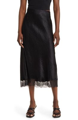 Rails Lace Trim Crinkled Satin Skirt in Black