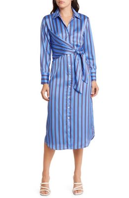 Rails Lacey Stripe Tie Front Long Sleeve Sateen Shirtdress in Primrose Stripe