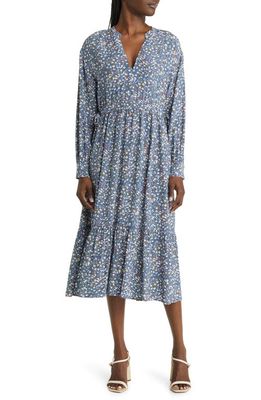 Rails Maple Floral Print Tiered Long Sleeve Midi Dress in Blue Ditsy Floral