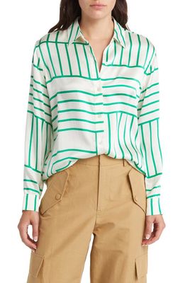 Rails Mara Silk Button-Up Shirt in Green Line Art