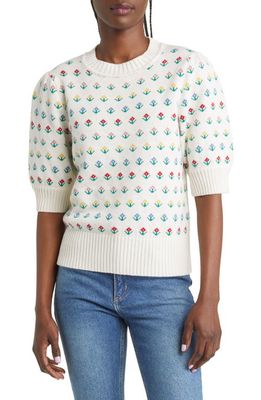 Rails Marie Intarsia Floral Short Sleeve Wool & Cotton Sweater in Alpine Floral