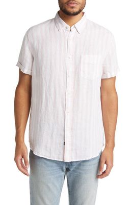 Rails Nice Stripe Short Sleeve Linen Button-Up Shirt in Flamingo White Stripe