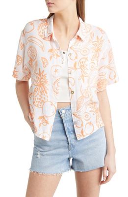 Rails Payton Print Short Sleeve Linen Blend Shirt in Orange Painted Fruits