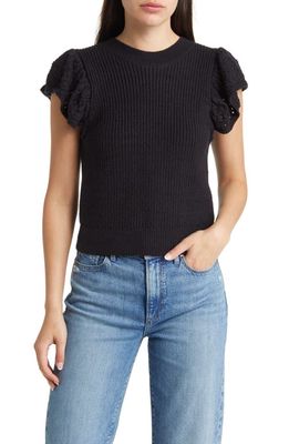 Rails Penelope Mix Stitch Short Sleeve Cotton Blend Sweater in Black