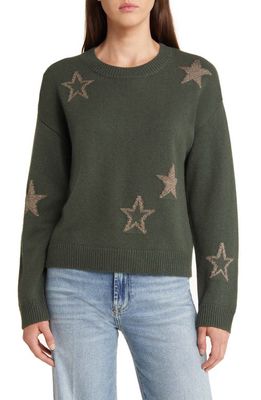 Rails Perci Intarsia Star Crewneck Sweater in Olive Gold Stars