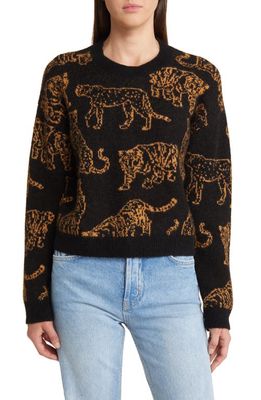 Rails Perci Wild Cat Jacquard Crewneck Sweater in Camel Wild Cats