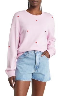 Rails Ramona Embroidered Heart Cotton Blend Sweatshirt in Red Embroidered Hearts