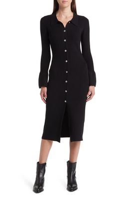 Rails Rosalie Rib Long Sleeve Cotton Blend Midi Sweater Dress in Black