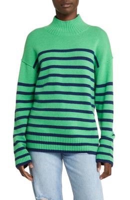 Rails Sasha Stripe Wool & Cashmere Mock Neck Sweater in Kelly Navy Stripe
