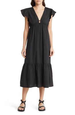 Rails Tina Flutter Sleeve Cotton Blend Midi Dress in Black