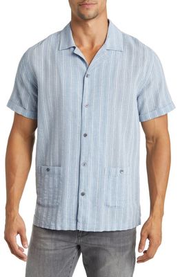 Rails Vice Stripe Cuban Collar Short Sleeve Button-Up Shirt in Blue Maize