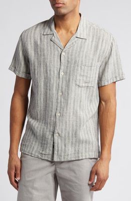 Rails Waimea Stripe Short Sleeve Linen Blend Camp Shirt in Quinoa Navy Stripe