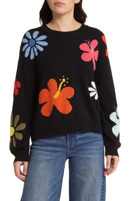 Rails Zoey Floral Intarsia Cotton Blend Sweater in Hibiscus Multi