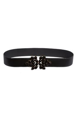 Raina Pear-Shaped Crystal Buckle Leather Belt in Black
