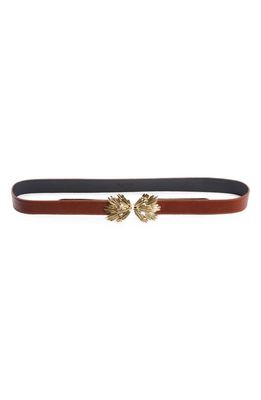 Raina Star Buckle Leather Belt in Cognac