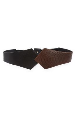 Raina Two-Tone Leather Corset Belt in Black/Brown