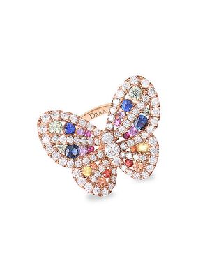 Rainbow 18K Rose Gold, Sapphire & Diamond Butterfly Ring