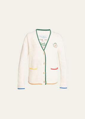 Rainbow Crayon Temple Embroidered Wool-Cashmere Cardigan