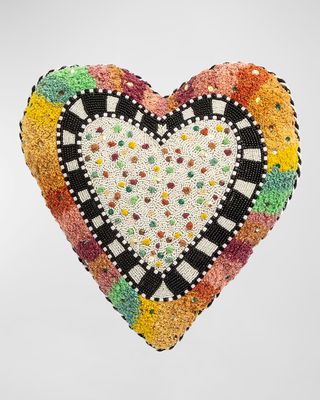 Rainbow Heart Embroidered Decorative Pillow