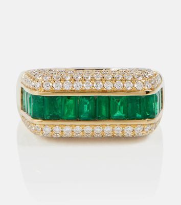 Rainbow K Empress 18kt gold ring with emeralds and diamonds